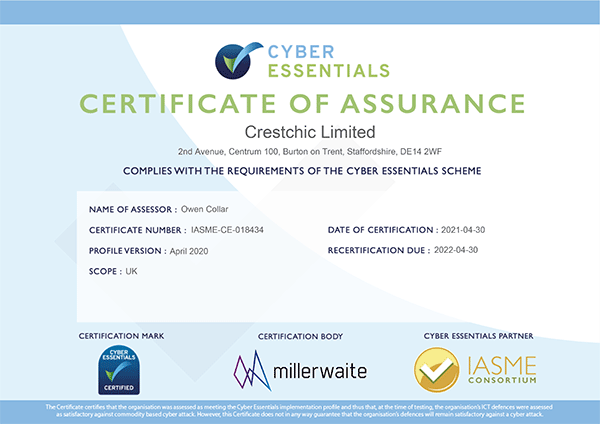 Crestchic gets ‘Cyber Essentials’ certified